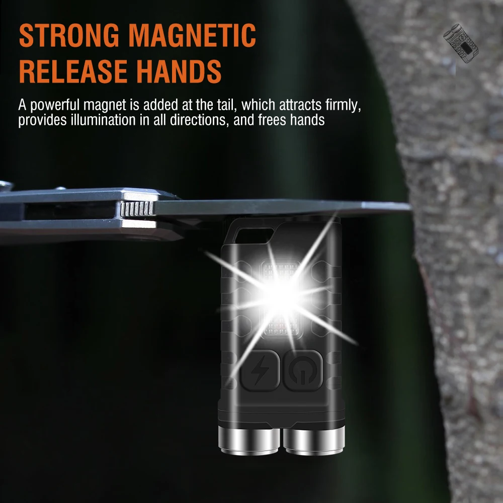 BORUiT V3 Mini EDC LED Flashlight Keychain Type-C Rechargeable Lamp Tiki Fishing Camping Torch With Magnet Spotlight UV Light