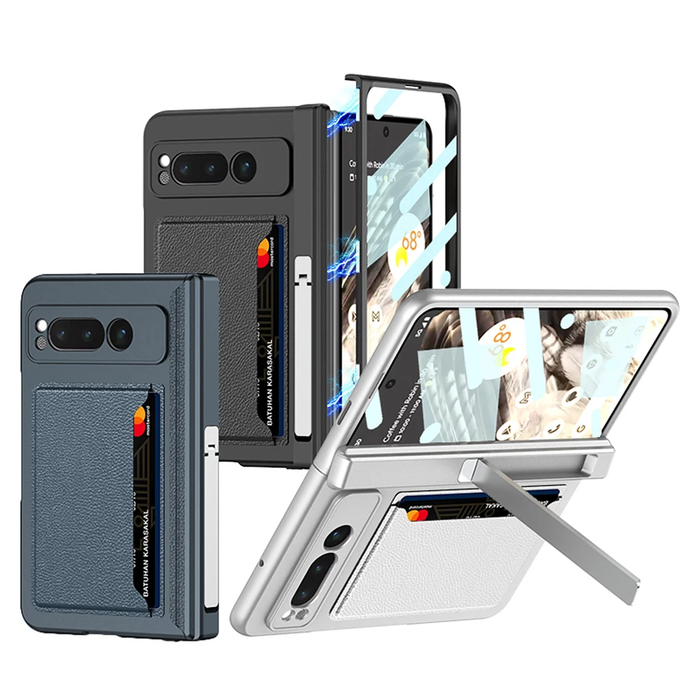 

Для Google Pixel Fold чехол GKK Litchi карманная подставка держатель петля закаленное стекло Защита ударопрочный бронированный чехол
