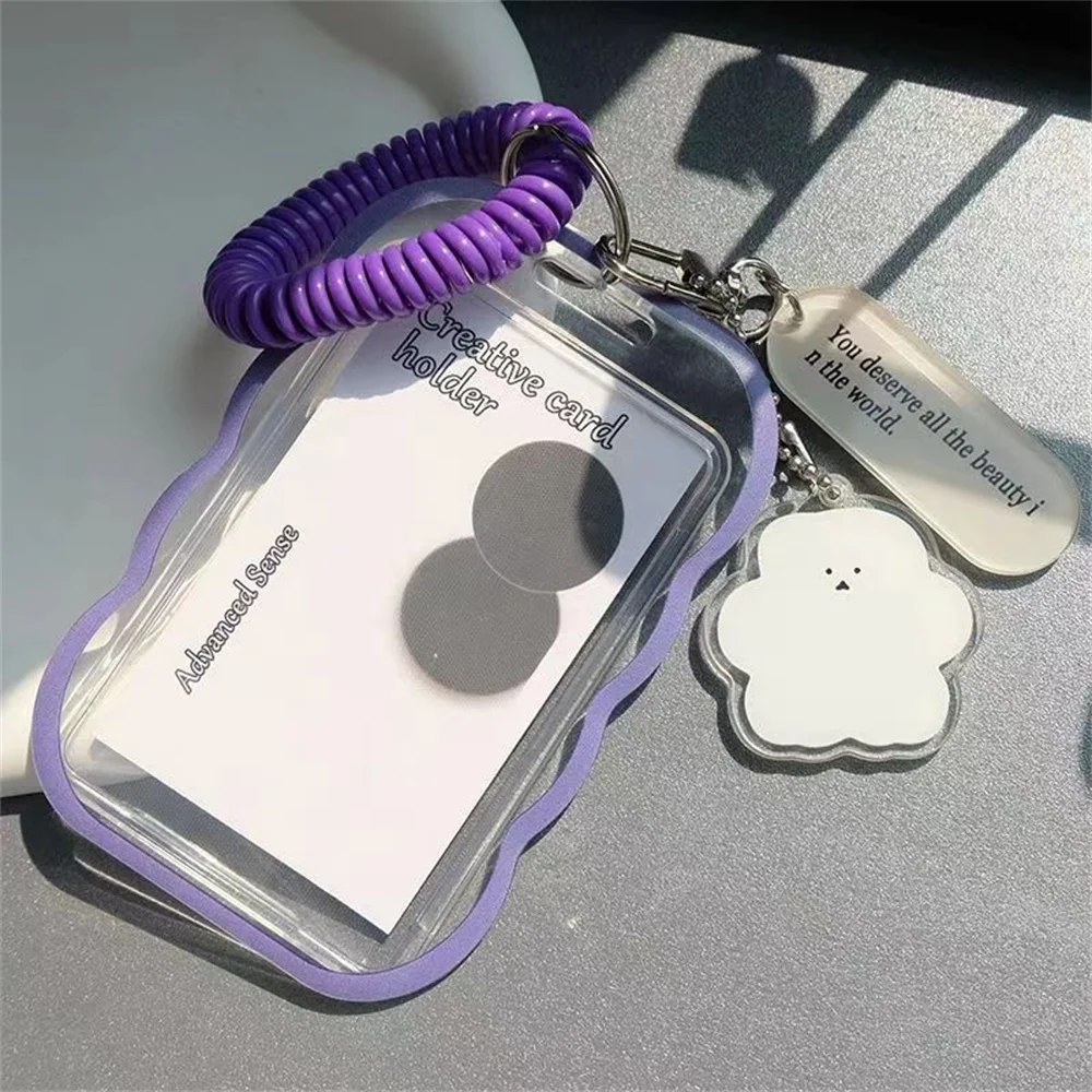 Kpop Photocard Storage Transparent Card Holder Student Id Card Access Card Protective Cover With Spring Rope Pendant Keychain