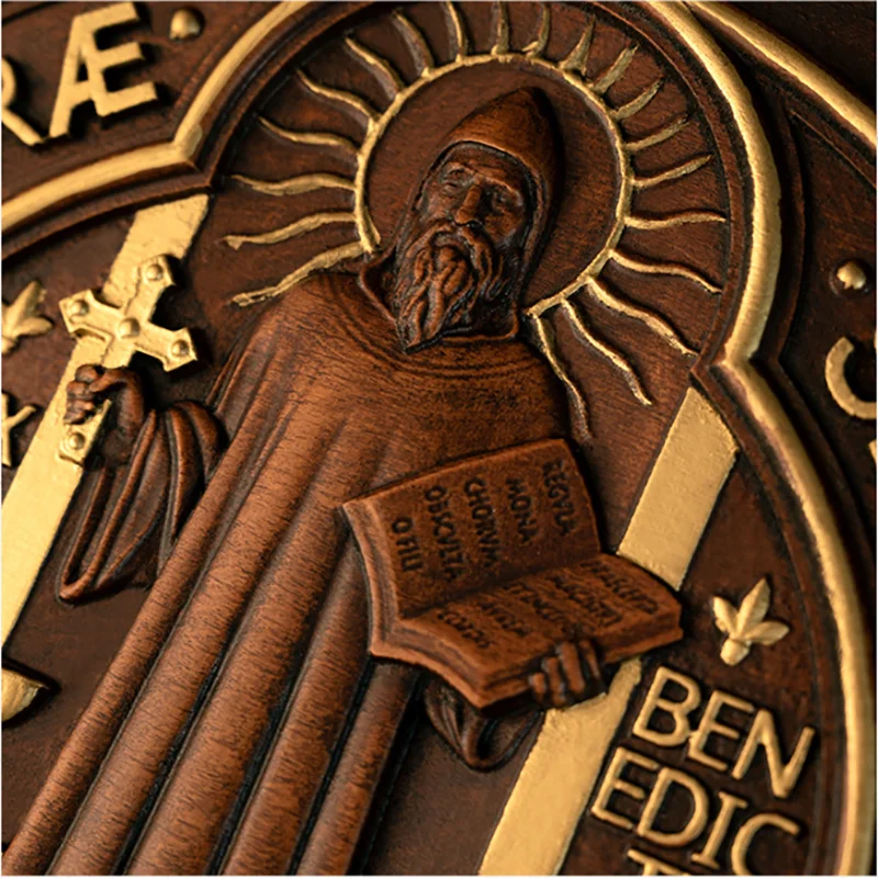 Catholic Saint Benedict Medal - Religious Wooden Plaque, Home Decor, Prayer Award, Handmade Wood Carving, Wall Hanging Christian