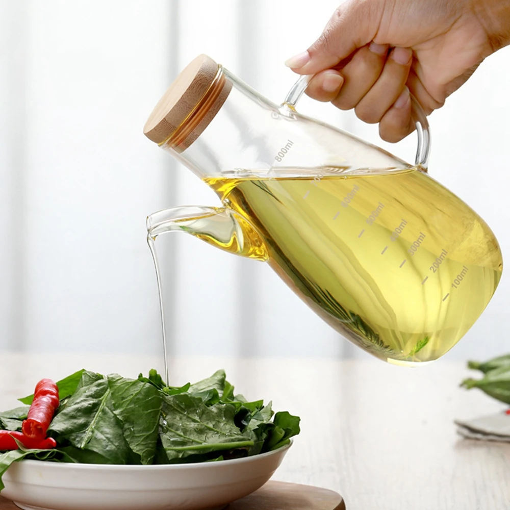 

580/800ml Transparent Oil Bottle with Lid Handle Scale Heat-resistant Soy Vinegar Sauce Container Oil Can Kitchen Tools