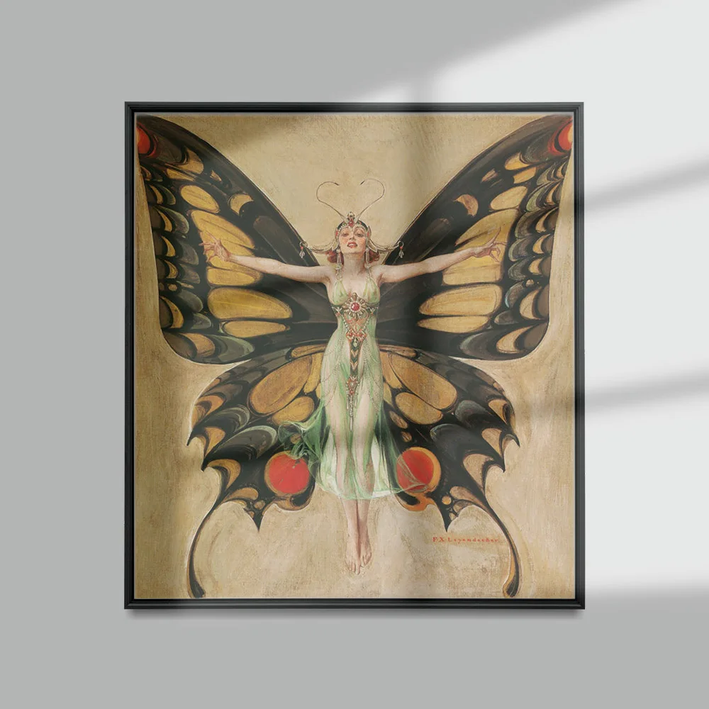 

Joseph Christian Leyendecker Art Print Poster The Flapper Canvas Painting Butterfly Woman Wall Picture Decor