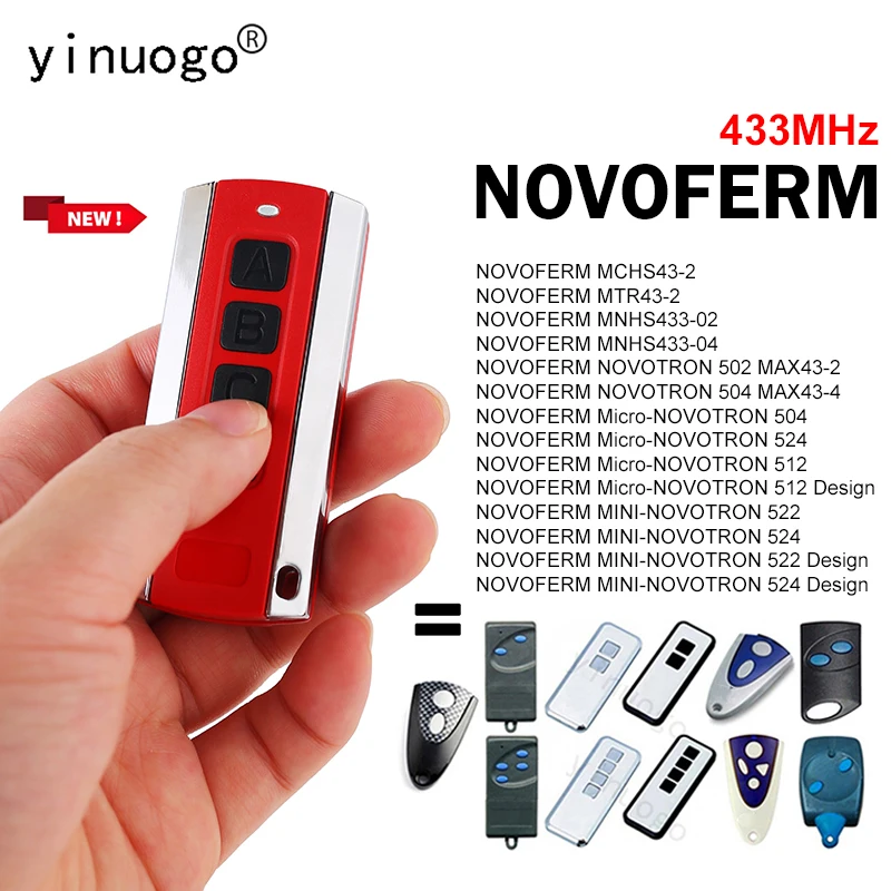 

NOVOFERM NOVOTRON 502 MAX43-2 504 MAX43-4 522 524 MCHS43-2 MTR43-2 MNHS433-02 MNHS433-04 Garage Door Gate Remote Control 433MHz