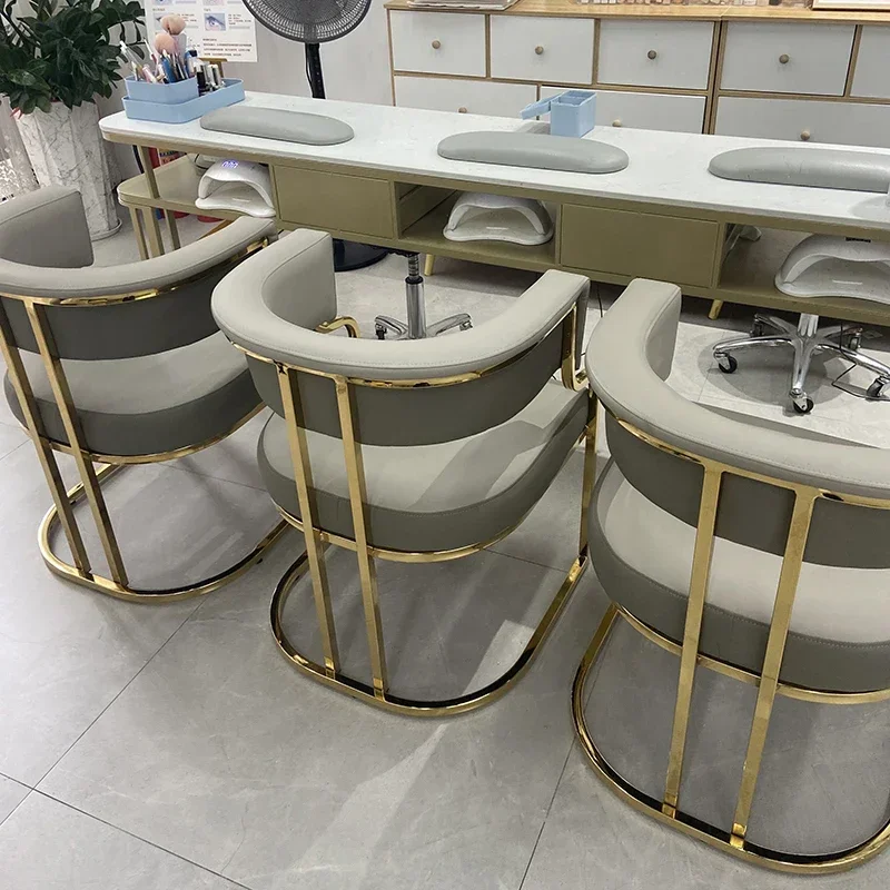 Luxury golden Dining Chairs wrought Iron Backrest Armchair Kitchen Home Bedroom Salon Makeup Chair Modern Dining Room Furniture