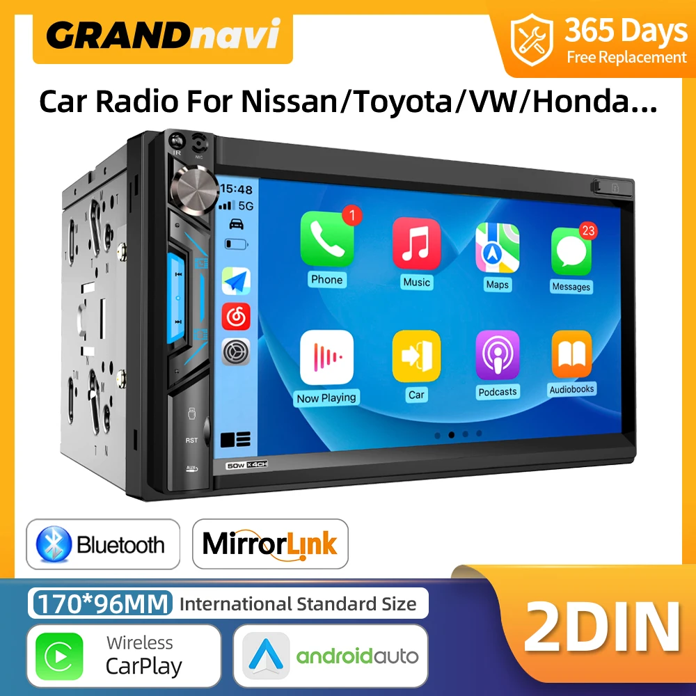 GRANDnavi 2din Car Radio Multimedia Video Player Wired Carplay Android Auto Touch Screen Autoradio 7&rdquo; for Toyota Nissan Hyundai car multimedia player car radio car radio player car touch screen