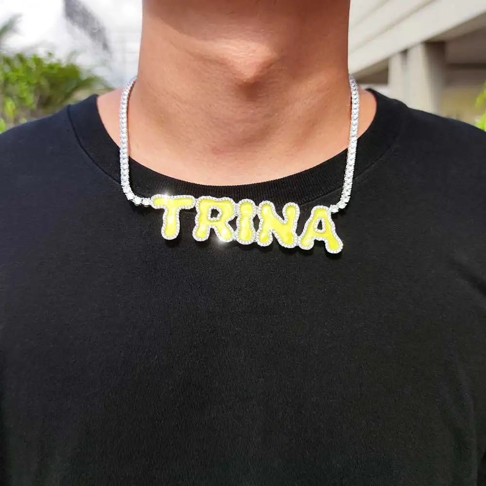 Custom Letters Tennis Chain Necklace Zircon Colorful Personalized Name Pendant Women 2023 New Gift