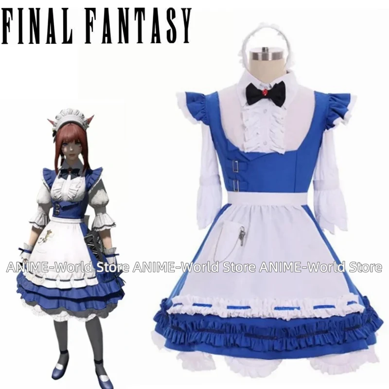 

Game Final Fantasy XIV Csilla Beleth Cosplay Costume Maid Blue Dress Halloween Csilla Beleth Blue White Uniform custom made