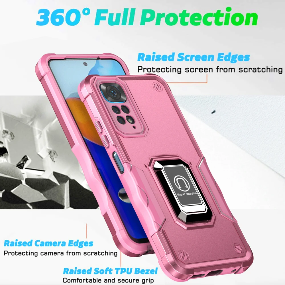 KEYSION Shockproof Armor Case for Redmi Note 11 11S Global Version Ring Stand Phone Back Cover for Xiaomi Redmi Note 11 _voghion.com
