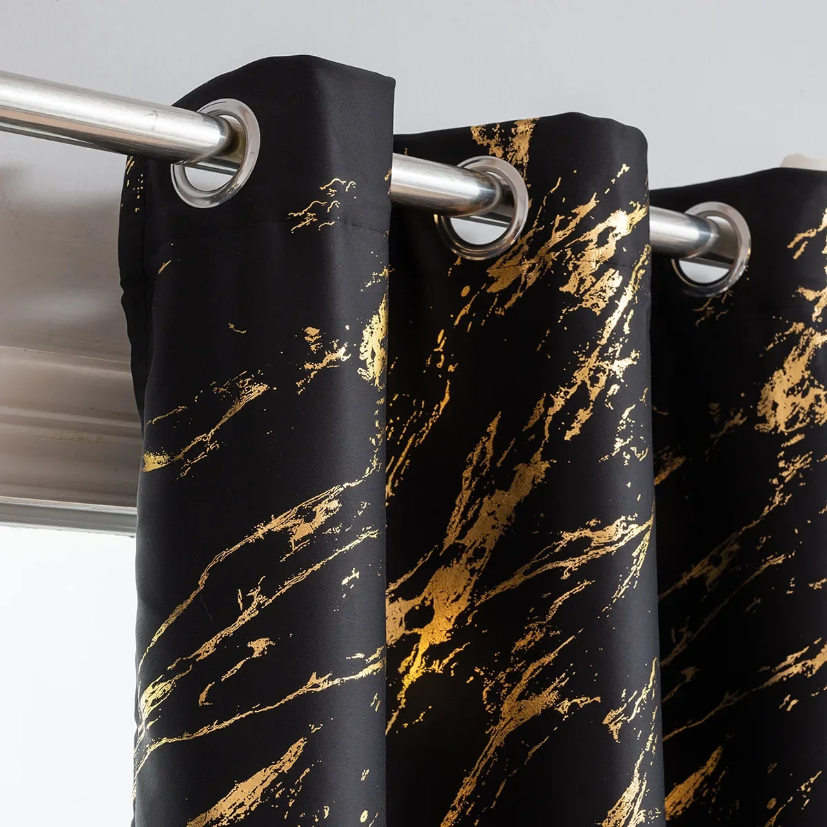 Luxury Marble Pattern Curtain 1 Panel with Gold Foil Design for Living Room