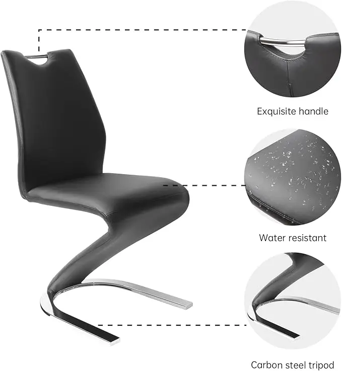 Mermaid Dining Chairs Set of 4, Modern Kitchen Dining Room Armless Upholstered Side Chairs with PU Leather Cushion Se