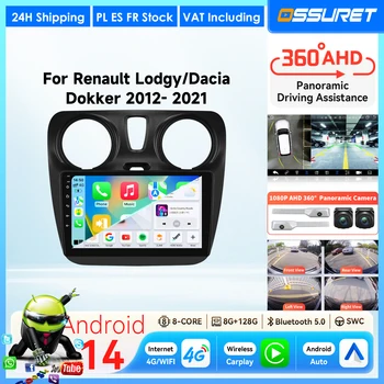 Android 14 Carplay para Renault Lodgy Dacia Dokker 2012-2021, Autoradio 2DIN, GPS, Reproductor Multimedia de Video, Cámara 360, Pantalla Inteligente para Auto de 9 Pulgadas, Unidad Principal 7862, 4G WIFI, SWC, RDS 1
