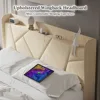 Queen Bed Frame with Charging Station, Upholstered Platform Bed with Wingback Storage Headboard, Beige EASY TO ASSEMBLE 3