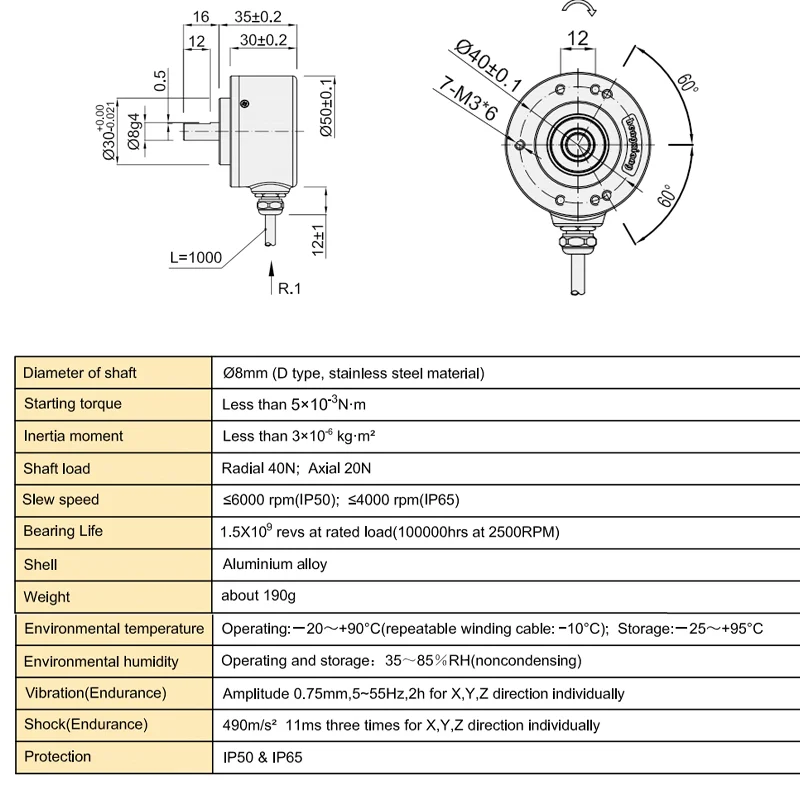 S50 10mm Solid Shaft Incremental Rotary Encoder 1000ppr TTL HTL For CNC Machine