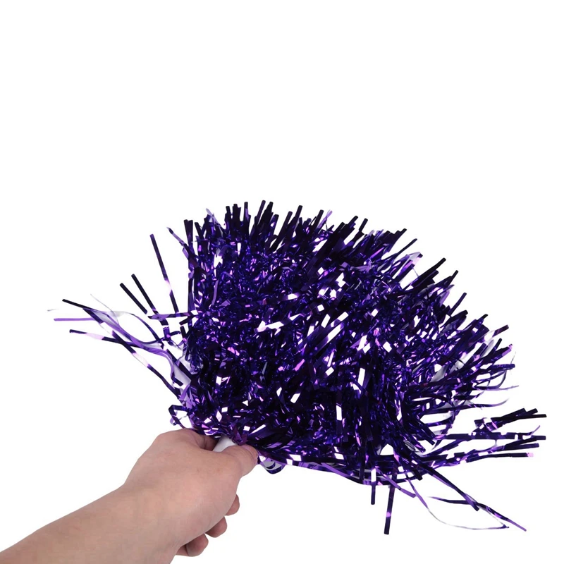 ABJV 48Pcs Cheerleading Pom Poms Metallic Foil Cheer Pom Poms With Plastic Handle For Adults Kids Cheerleaders Party Purple