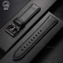 Elegant Universal 22mm Leather Watch Band - Premium Business Strap - Rose Gold Buckle (Black)