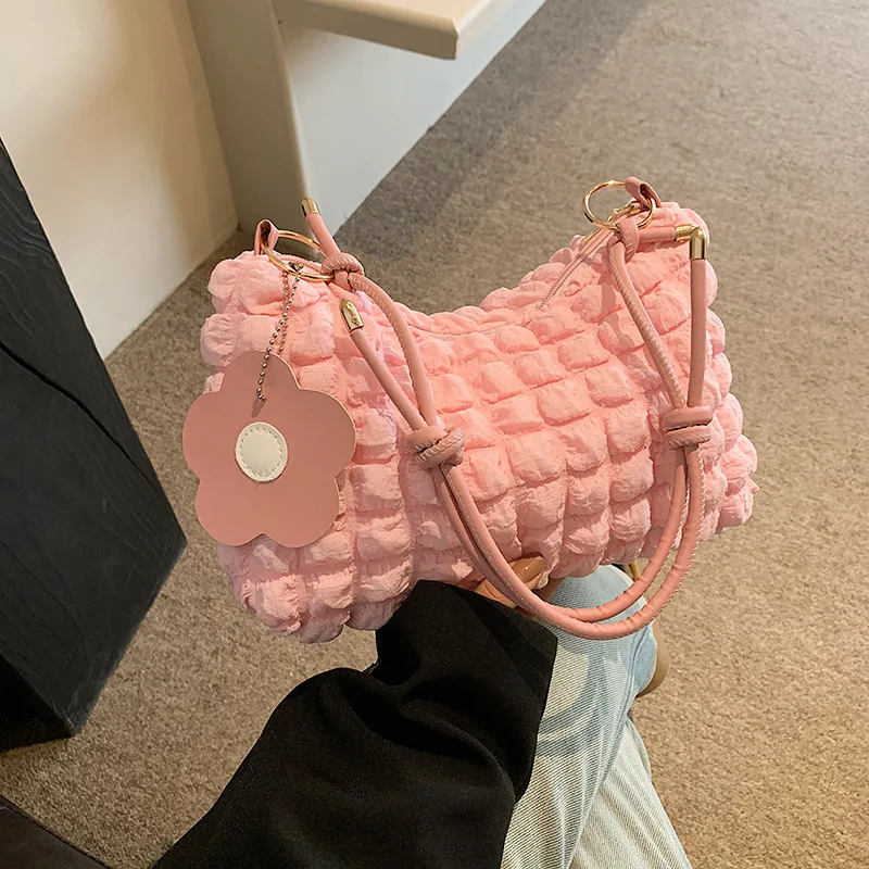 Fashionable Handbag Shoulder Bag with Pendant, Solid Color Knotted Strap Women's Bag, Large Capacity Stylish Cross Body Bags