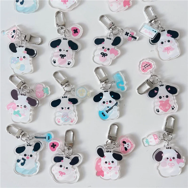 Cartoon Cute Dog Key Holder Girl Kawaii Backpack Handbag Zipper Decorative Pendant Acrylic Car Lanyard Keychain Toy Ornament