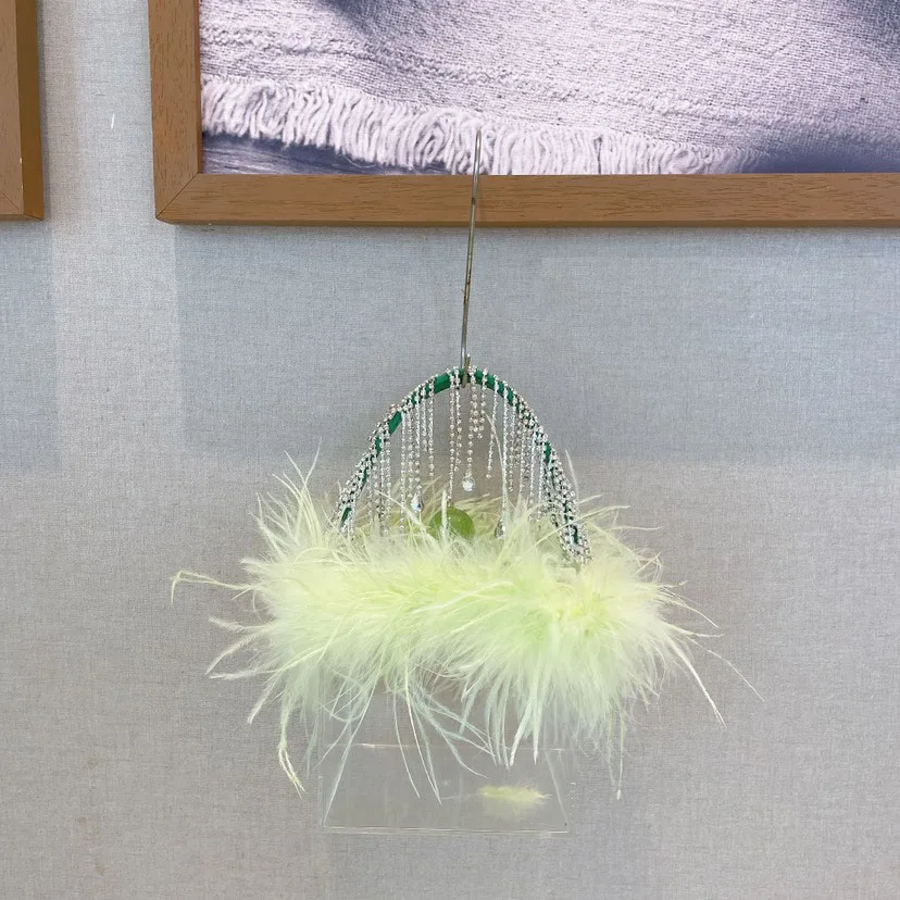 Transparent Acrylic Clutches Fashion Luxury Pink White Feather Rhinestone Tassel Box Evening Bag For Women Wedding Party Handbag
