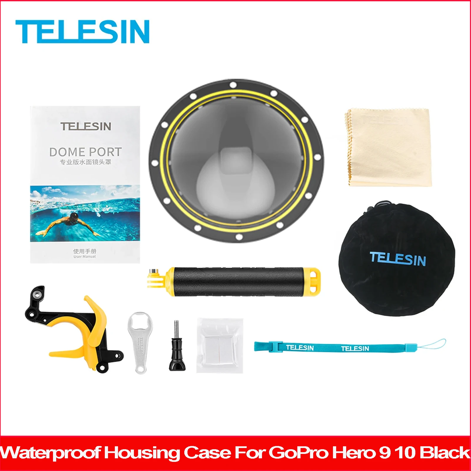 

TELESIN 6'' Dome Port 30M Waterproof Housing Case With Floating Handle Trigger For GoPro Hero 9 10 Black Underwater Cover