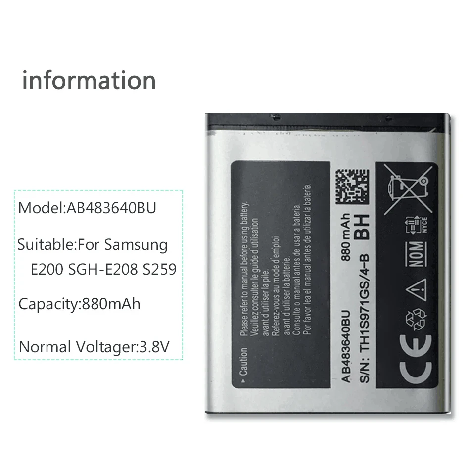 Bateria para Samsung 880mah Sl-m608 J600 J608 B3300 C3050 E740 E748 F110 F118 F619 G618 J218 Ab483640bu - Image 3