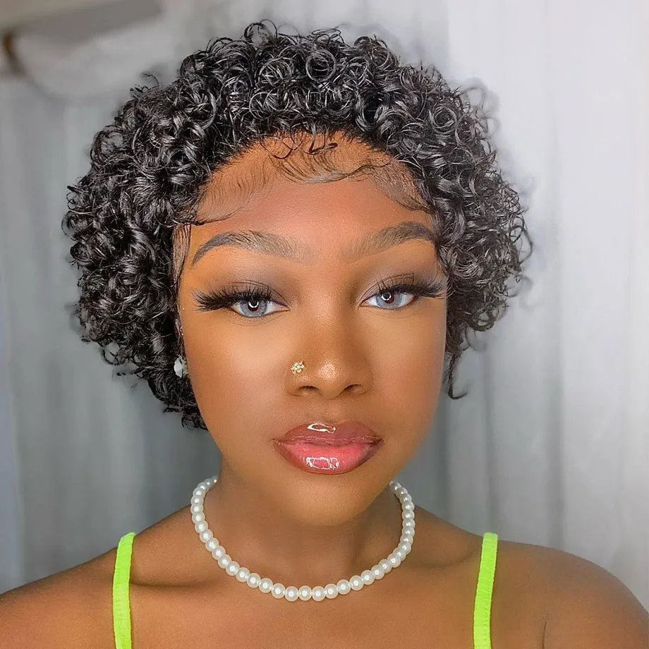 

Short Pixie Cut WigShort Water Wave Bob Wigs For Black Women 13x1 Lace Frontal Wigs Human Hair Curly Lace Front Human Hair Wig
