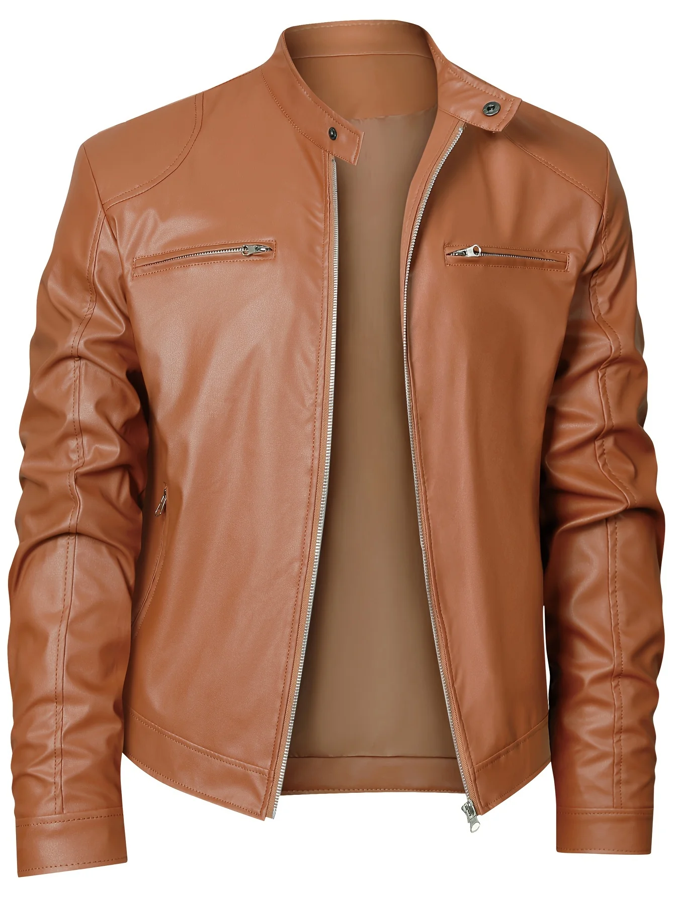 Mens Leather Jacket Stylish Stand Collar Motorcycle Style Coats Work Wear Men's Windbreaker Men's Spring Jackets Waterproof Coat