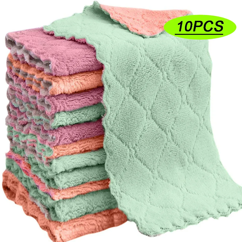 

10pcs Microfiber Towel Absorbent Kitchen Cleaning Cloth Non-stick Oil Dish Towel Rags Napkins Tableware Household Cleaning