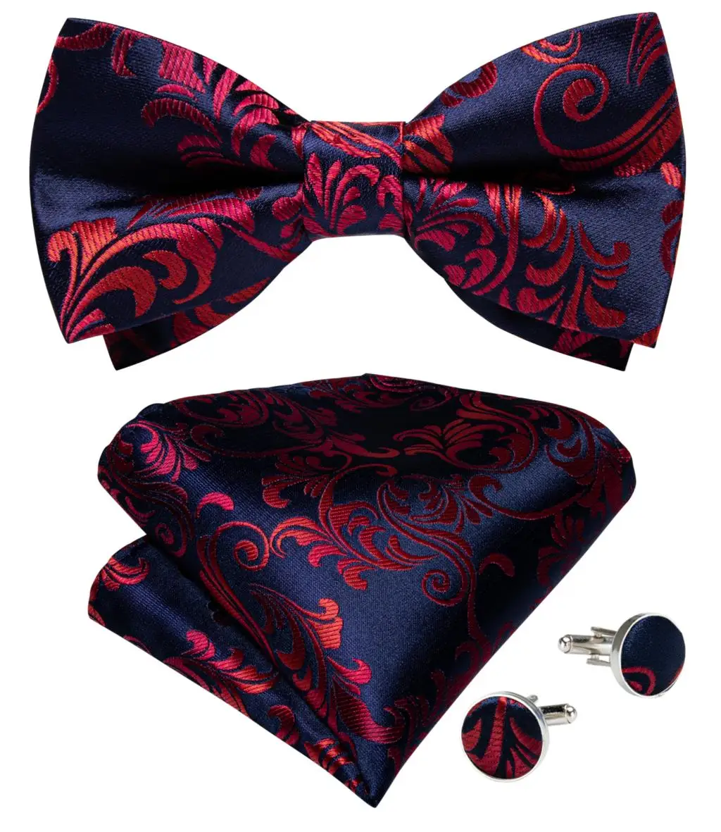 Set di gemelli quadrati da tasca con papillon rosso rosa Pre-legato solido da uomo per uomo nodi di farfalla di seta regolabili festa di nozze  200000297