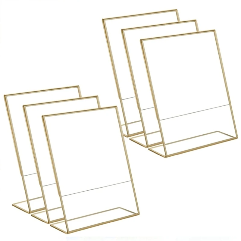 Acrylic Sign Holder Gold Frame Clear Wedding Table Number Stand Menu Recipe Cards Holder Picture Frame Photo Display