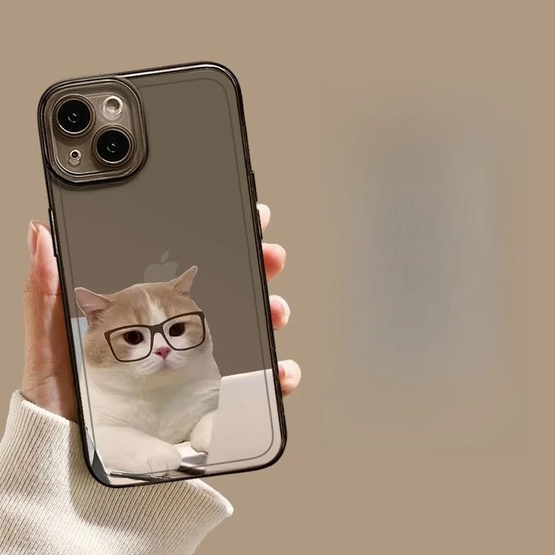 Black Clear Phone Case with Funny Working Cat Design - Cute and Stylish Cover