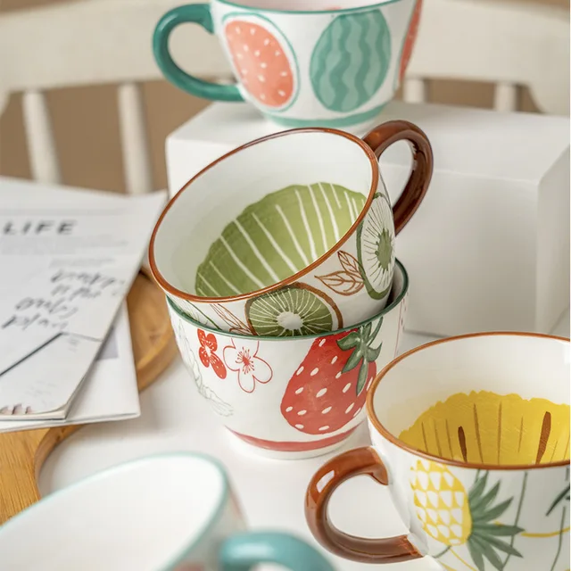 Gyümölcsmintás Bögre Kreatív Porcelán Csésze Férfi És Női Hallgatók Aranyos Ivás Háztartási Kávéej Teáscsészék - Image 3