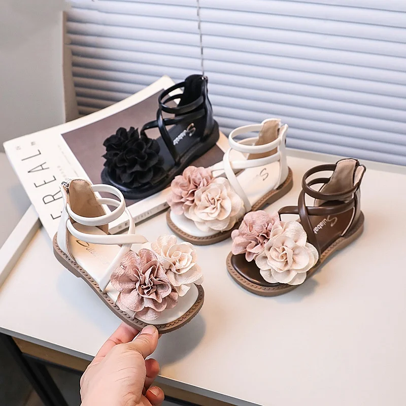 

Kids Sandals Girls Sandals Summer Flower Princess Sandals PU Leather Roman Sandals Girls Shoes Kids Shoes