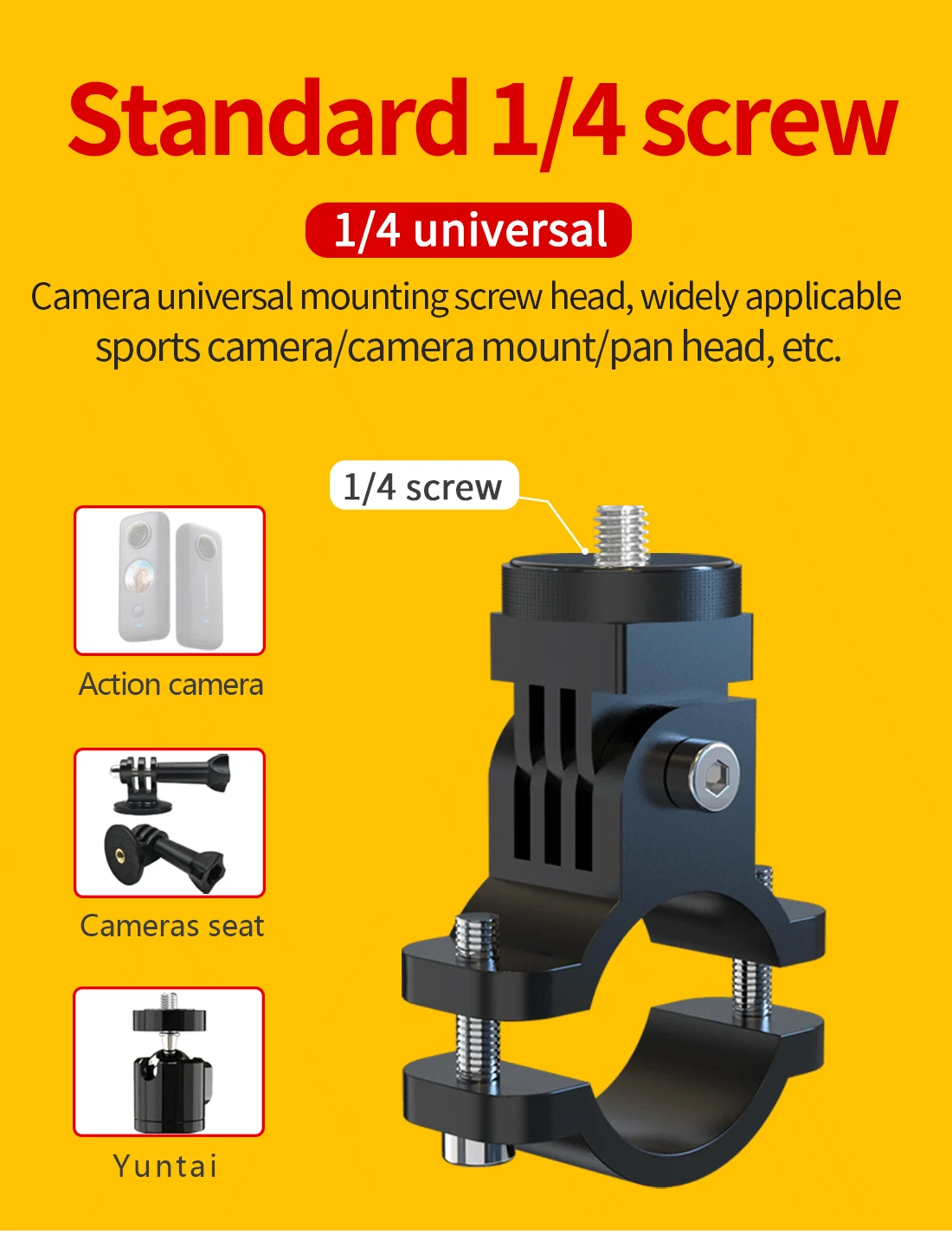 Metal Cycling Bike Mount Motorcycle Handlebar Holder 1/4 Screw for GoPro 10 9 8
