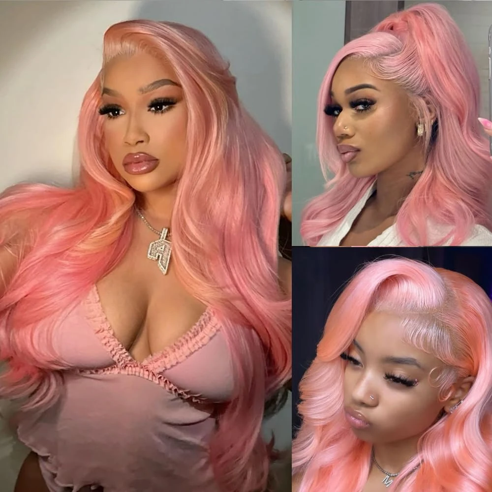 Pink Lace Front Wigs Synthetic 13x4 Hd Lace Pink Body Wave Lace Front Wigs with Baby Hair Pre Plucked 200% Density 30 Inch 4