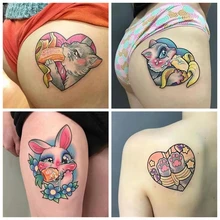 

Cat Eat Banana Cartoon Sexy Temporary Tattoo Stickers Female Waterproof Cute Bunny Eat Radish Fashion Body Art Fake Tattoo Set