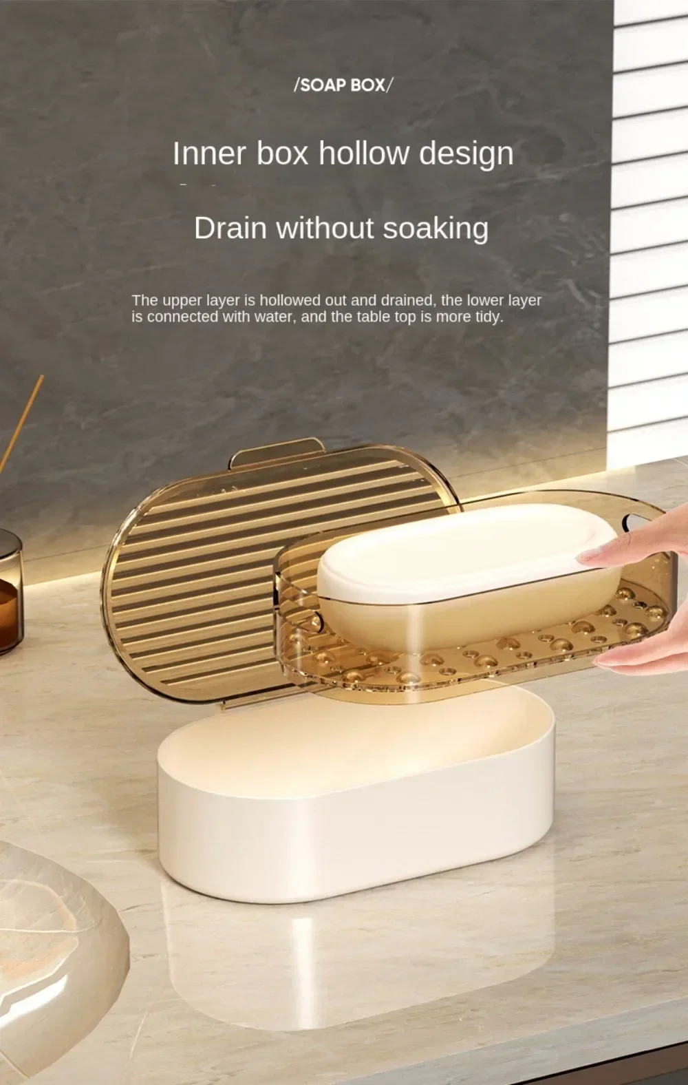 Description Picture 4 of item1 Pc Non-punching Double-layer Soap Box Household Bathroom Hollow Drain Soap Box with Cover Dust SoapBox Holder