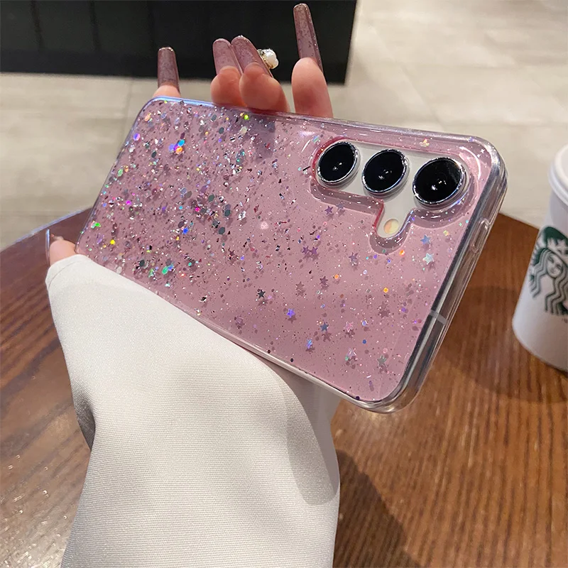 Glitter Star Sequin Clear Thin Epoxy Soft Phone Case