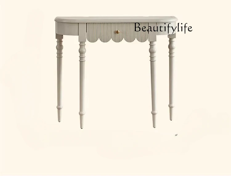 

Italian Cream Style Door-to-Door Console Tables Simple Modern Living Room Solid Wood Semicircle Side Cabinet