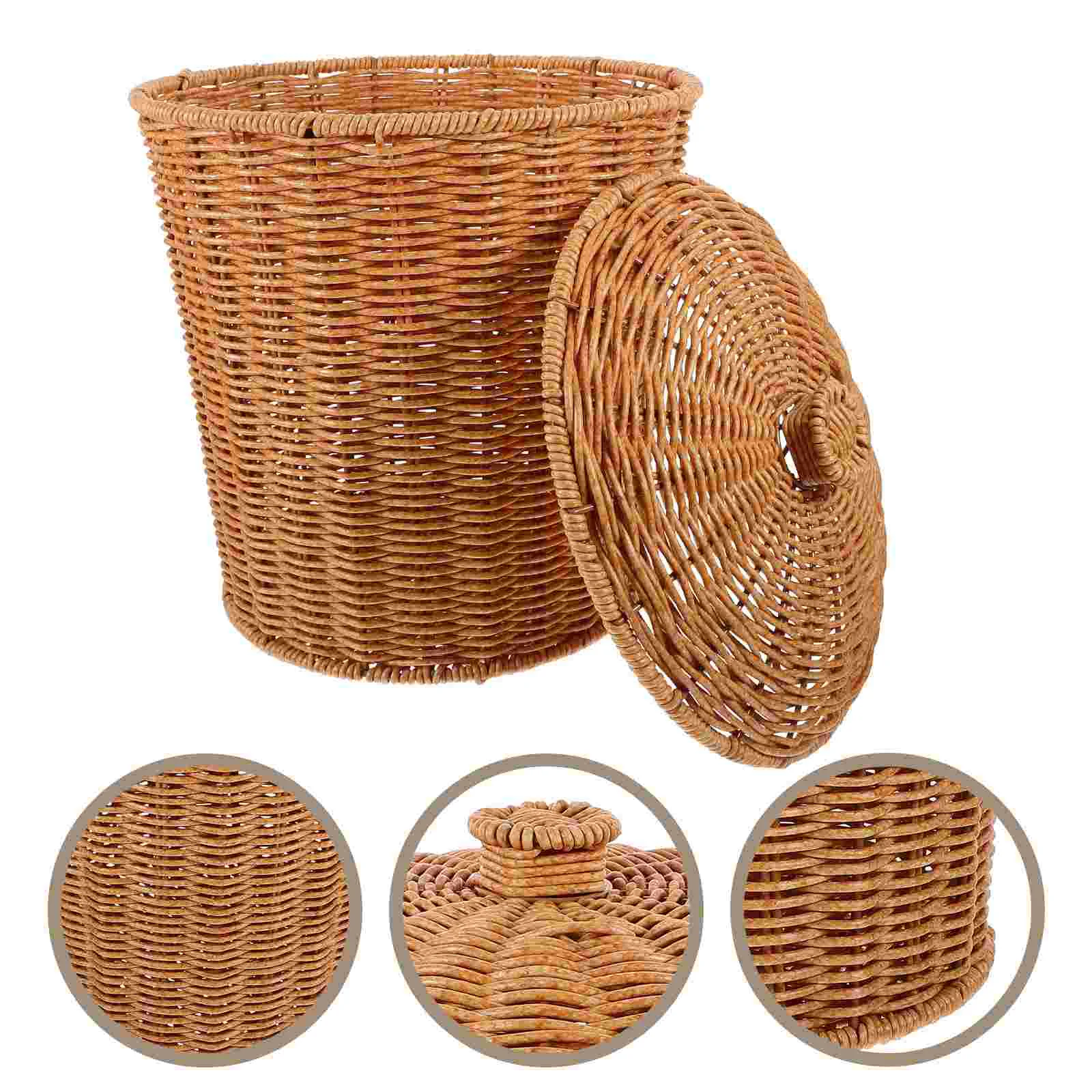 

Basket Wicker Storage Trash Can Waste Woven Laundry Baskets Rattan Bin White Garbage Hamper Clothes Lid Seagrass Dirty Container