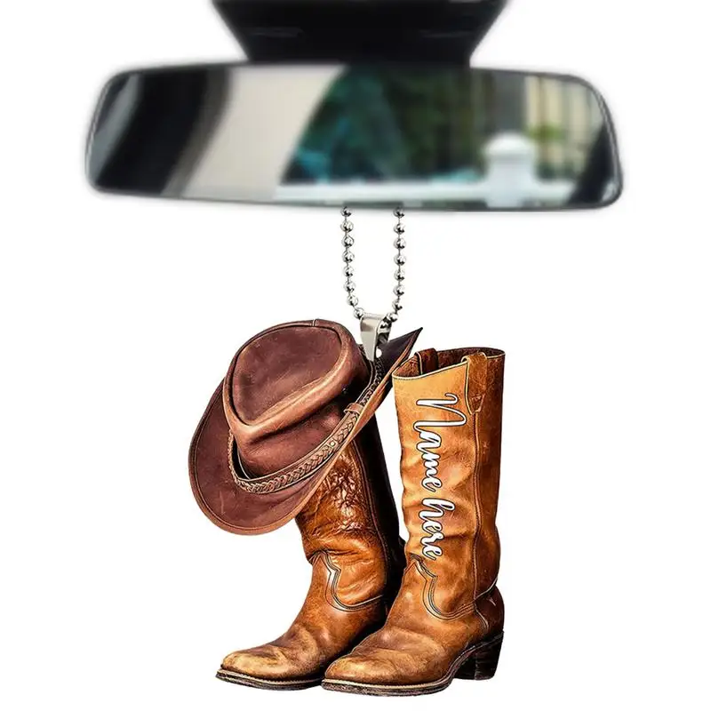 

Cute Cars Rear view Mirror Hanger Acrylic Multi-Use Cowboy Hat Boots Ornament Automotive Pendant Key Chain For Cars Accessories