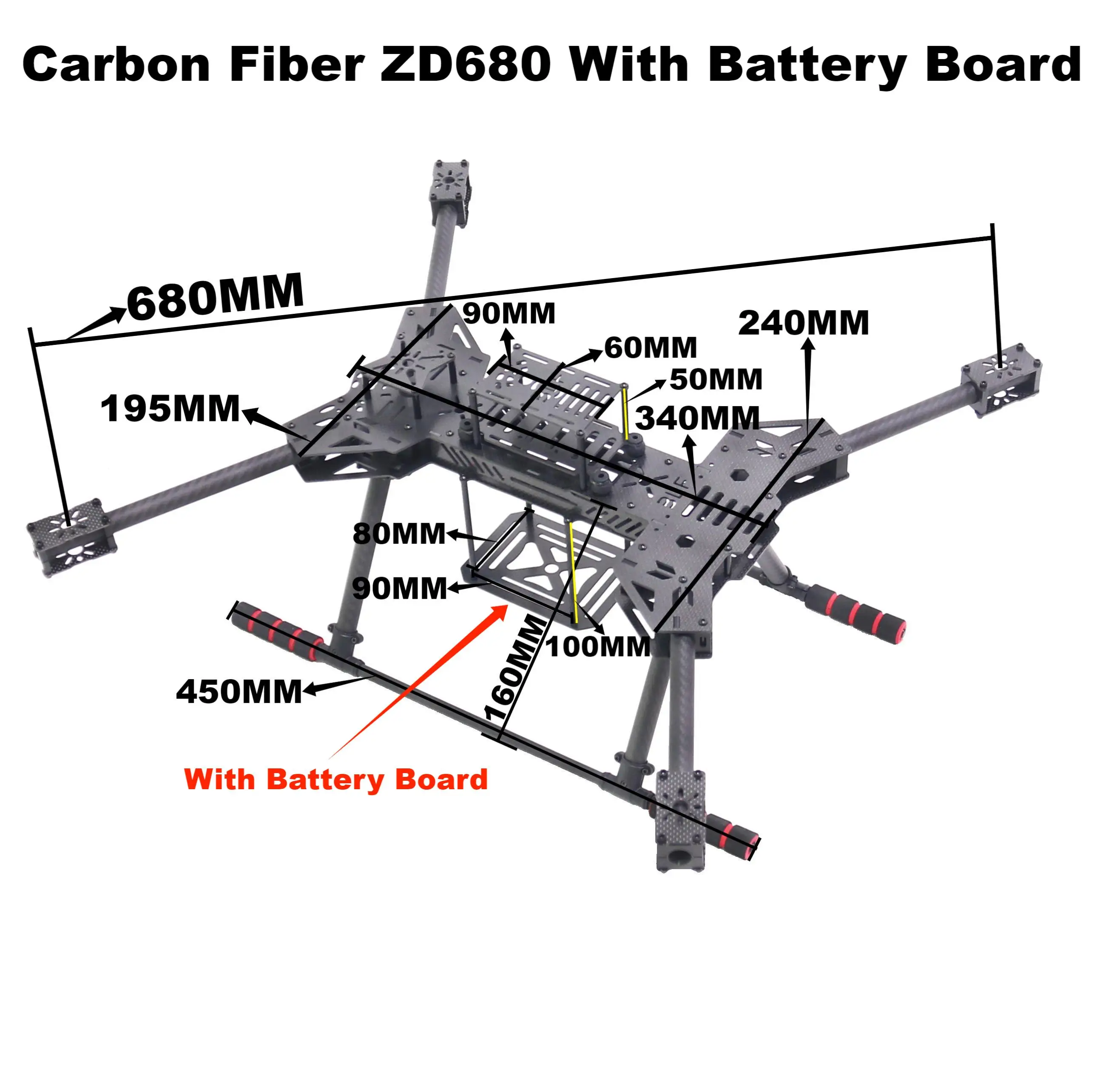 ตัวเลือกสินค้า ชุดโครงเครื่องบิน FPV คาร์บอนไฟเบอร์ แขนพับได้ ZD680