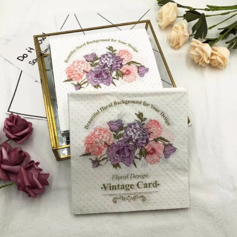 Colourful Printed Square Tissue Paper White Flower Tissue Paper Wedding Hotel Party Folded Facial Mouth Cloths 20pc