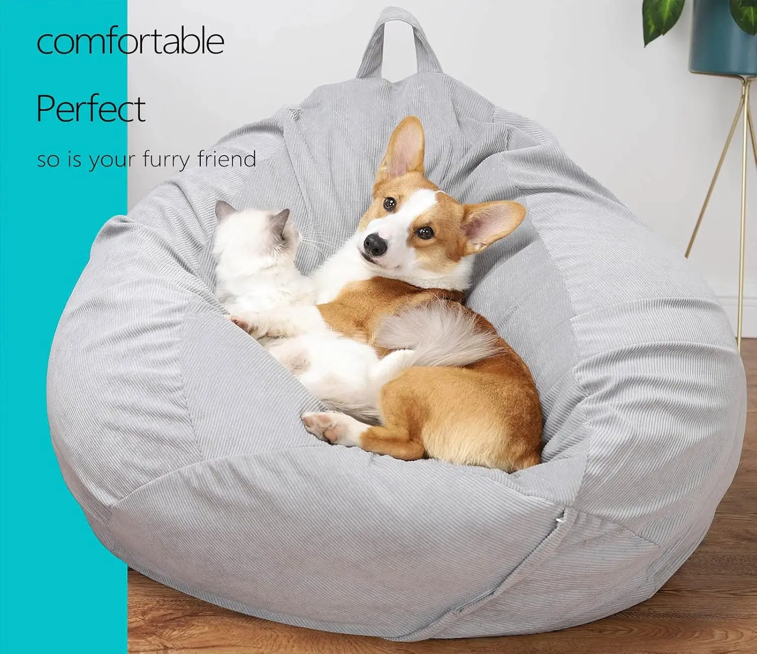 Chair 3Ft Premium Corduroy Ultra Soft Medium Bean Bag Sofa with Memory Foam for Adults Plush Lazy Sofa