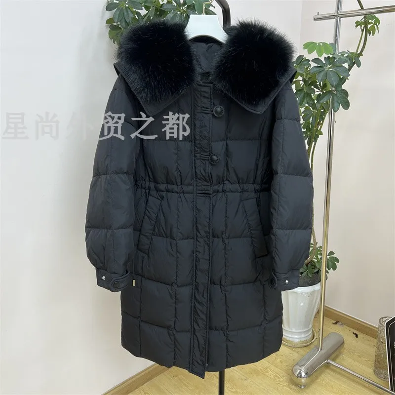 Women's Winter Thickened Long Duck Down Jacket with Big Fur Collar 2023 New Woman Warm Long Sleeve Pocket Slimming Waist Coat