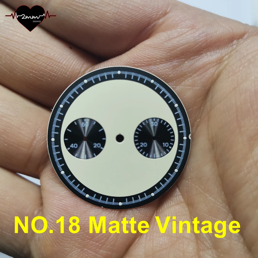Vintage Matte Black Watch Dial with Luminescent Hour Index Dots and Twin Sub-Dials, 32.5mm