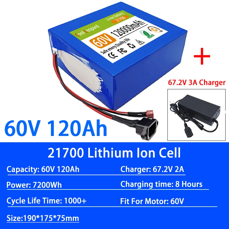 

New 16S4P 60V 120Ah Rechargeable Li-ion Battery ,For 67.2V Electric Bike Scooter Motorcycle 21700 Lithium Ion Battery Pack
