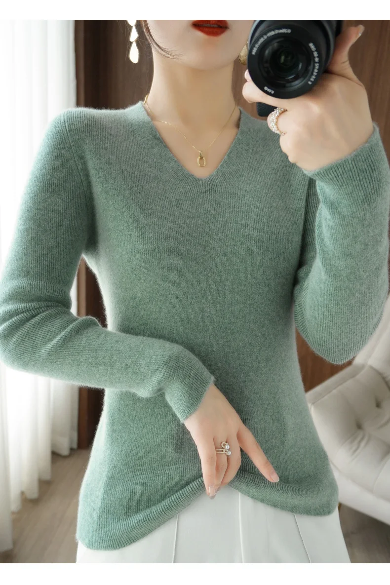 2022 Spring Autumn Women's Cashmere Sweater Pullover V-Neck  Casual Fashion Pure Color High Quality long cardigan