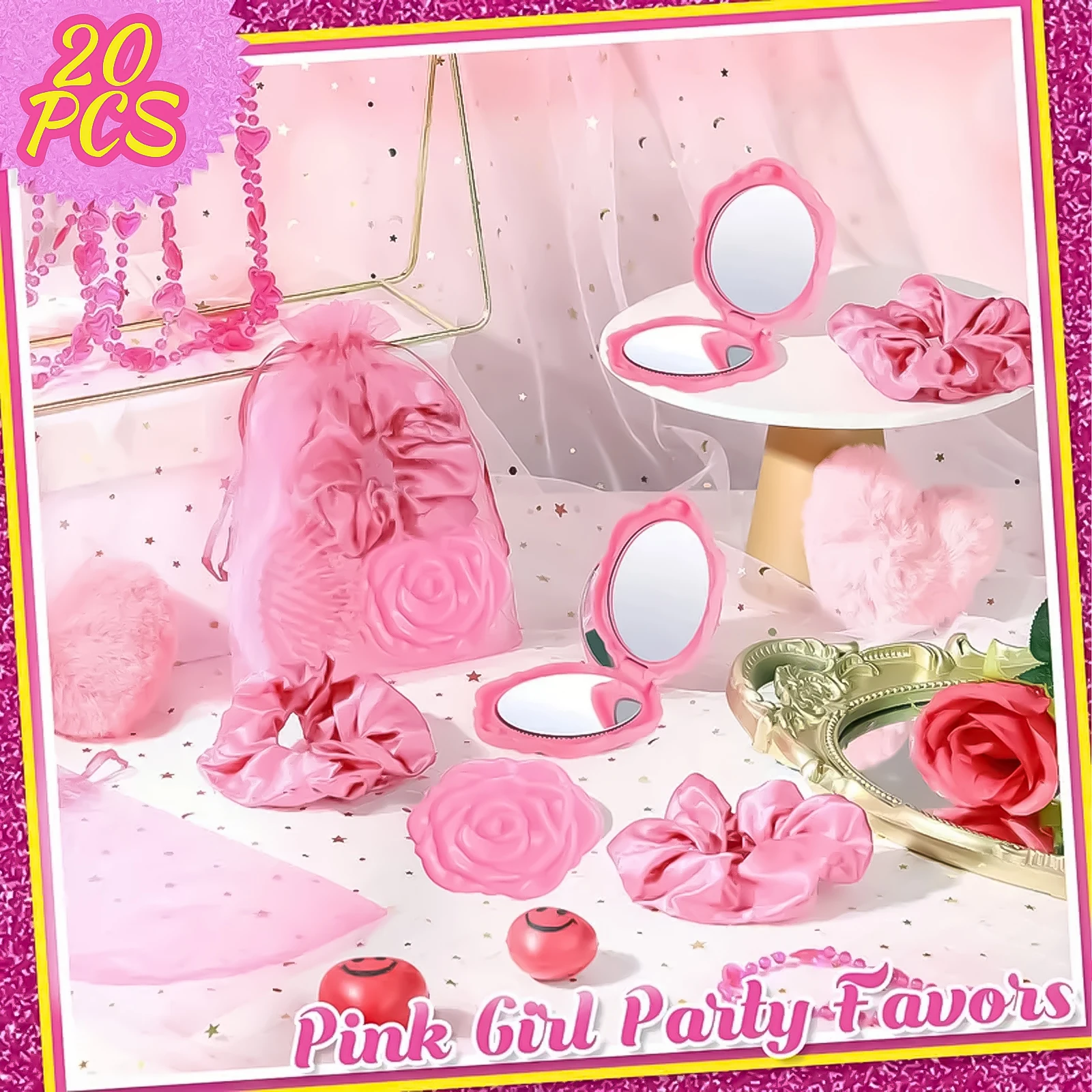 Bridal shower gifts pink hair brush pink makeup mirror organza bag wedding hair accessories bridesmaid birthday party 20pcs hair accessories