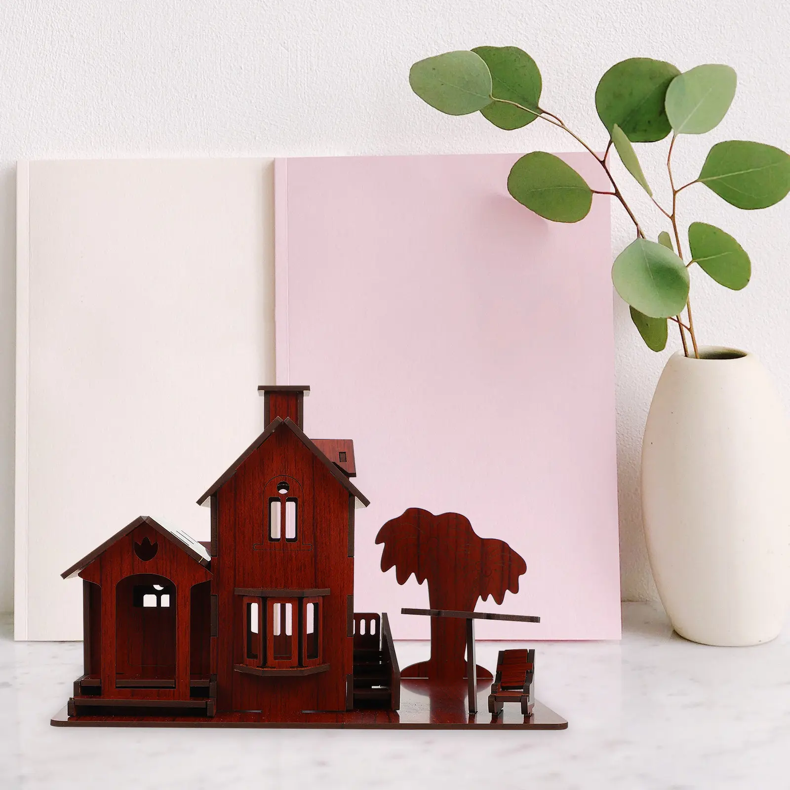 1Pcs 빌라 퍼즐 나무 DIY 교육용 장난감 어린이 조립 집 데스크탑 장식품 3D 자체 조립 퍼즐