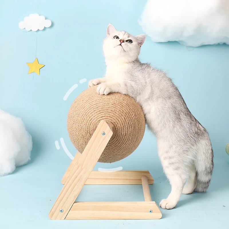 

Pet Scratching Post Cat Toy Wooden Cat Scratch Ball Claw Mill Hand Wrapped Sisal Hemp Rope Cat Tree Durable Cat Scratch Column